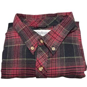 One Day Away Flannel Shirt Men XL Red Black Plaid Button Down OD32032015